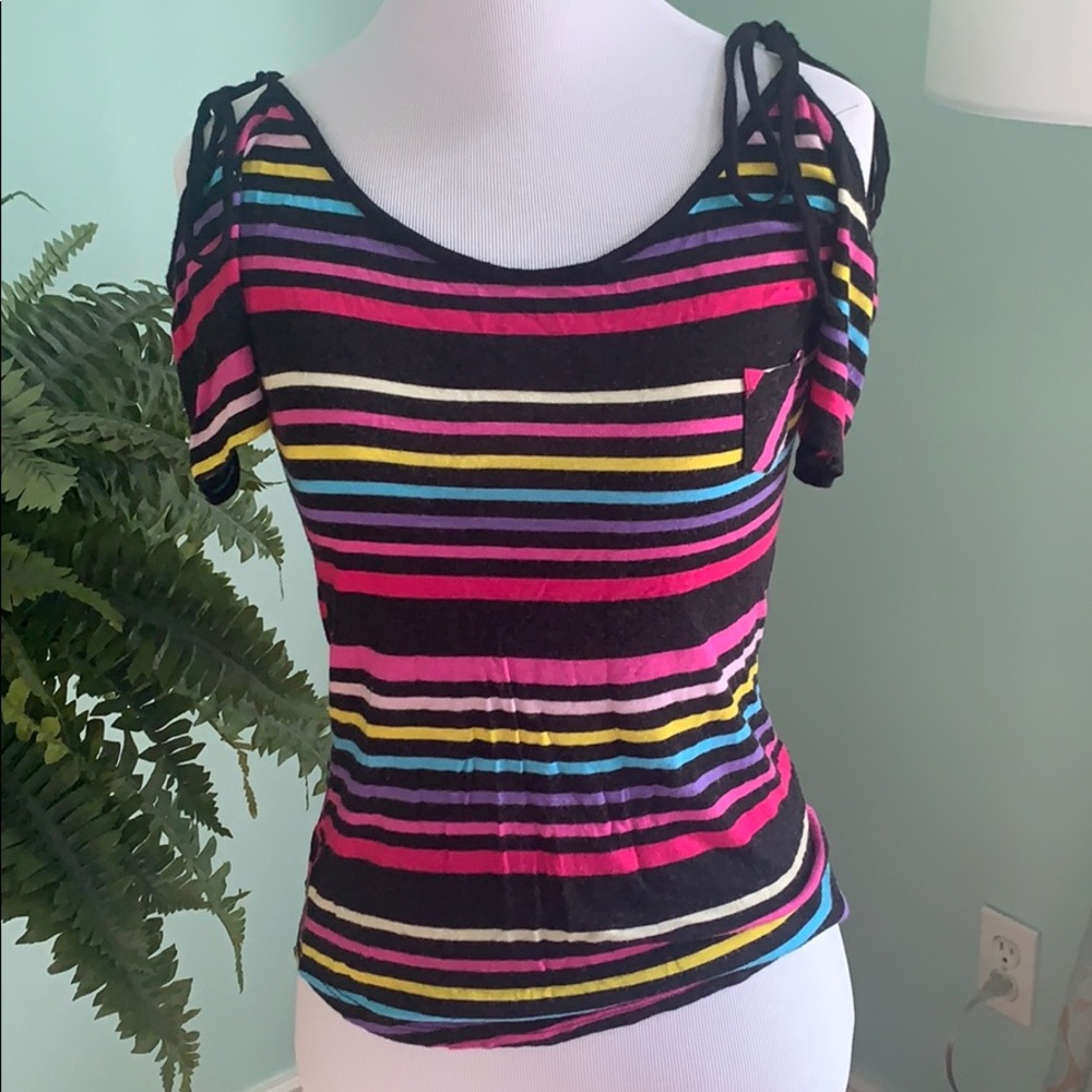 Striped Multi-Color Girls Cold Shoulder Top